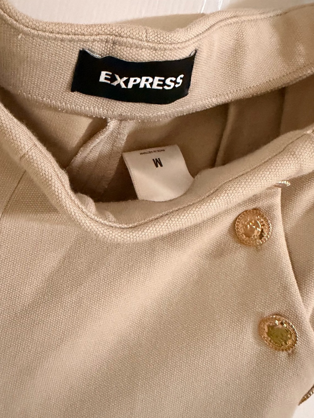 Express Beige Wide-Leg High-Waist Pants with Gold Buttons - Picture 2 of 3